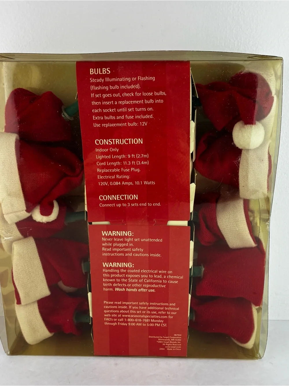 Fabric Santa Hats NIB Set of 2 String Lights
